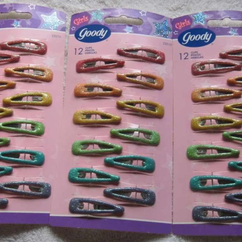12 Goody Girls Colorful Glitter Coated Epoxy Covering Metal Hair Snap Clips 2004